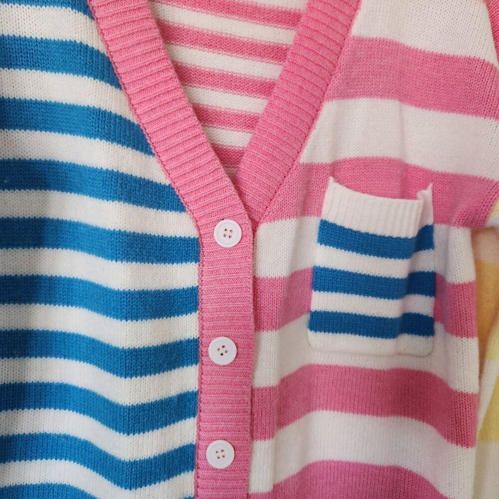 Pink Lily Striped Button-Front Cardigan Sweater Preppy Coastal Beachy Soft Cozy - Picture 4 of 8